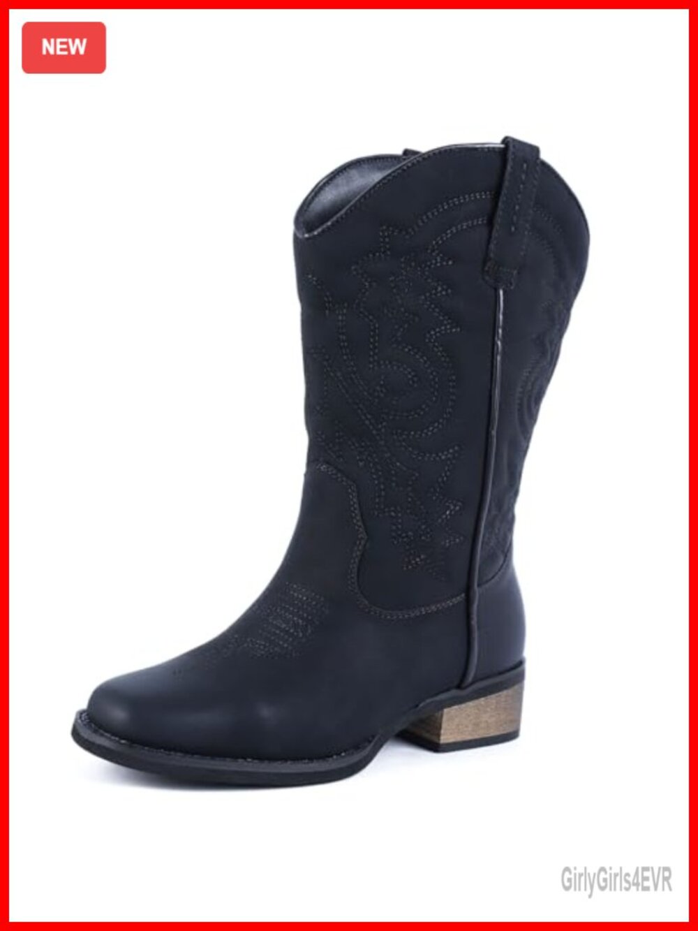 Cowgirl Western Boots Square Toe Wide Calf Low Heel Mid Calf Booties Faux